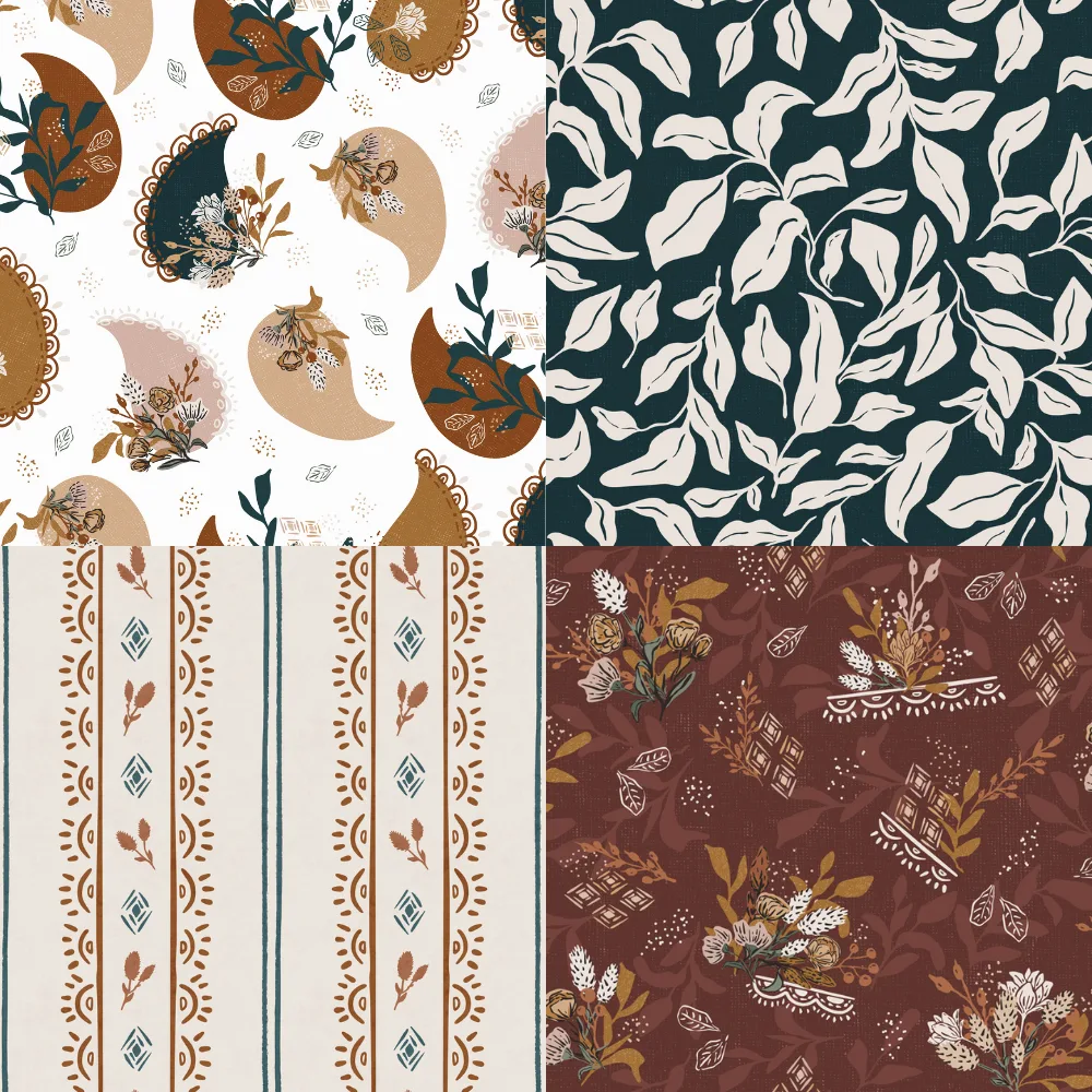 A grid of 4 boho designs from alderandbirchstudio