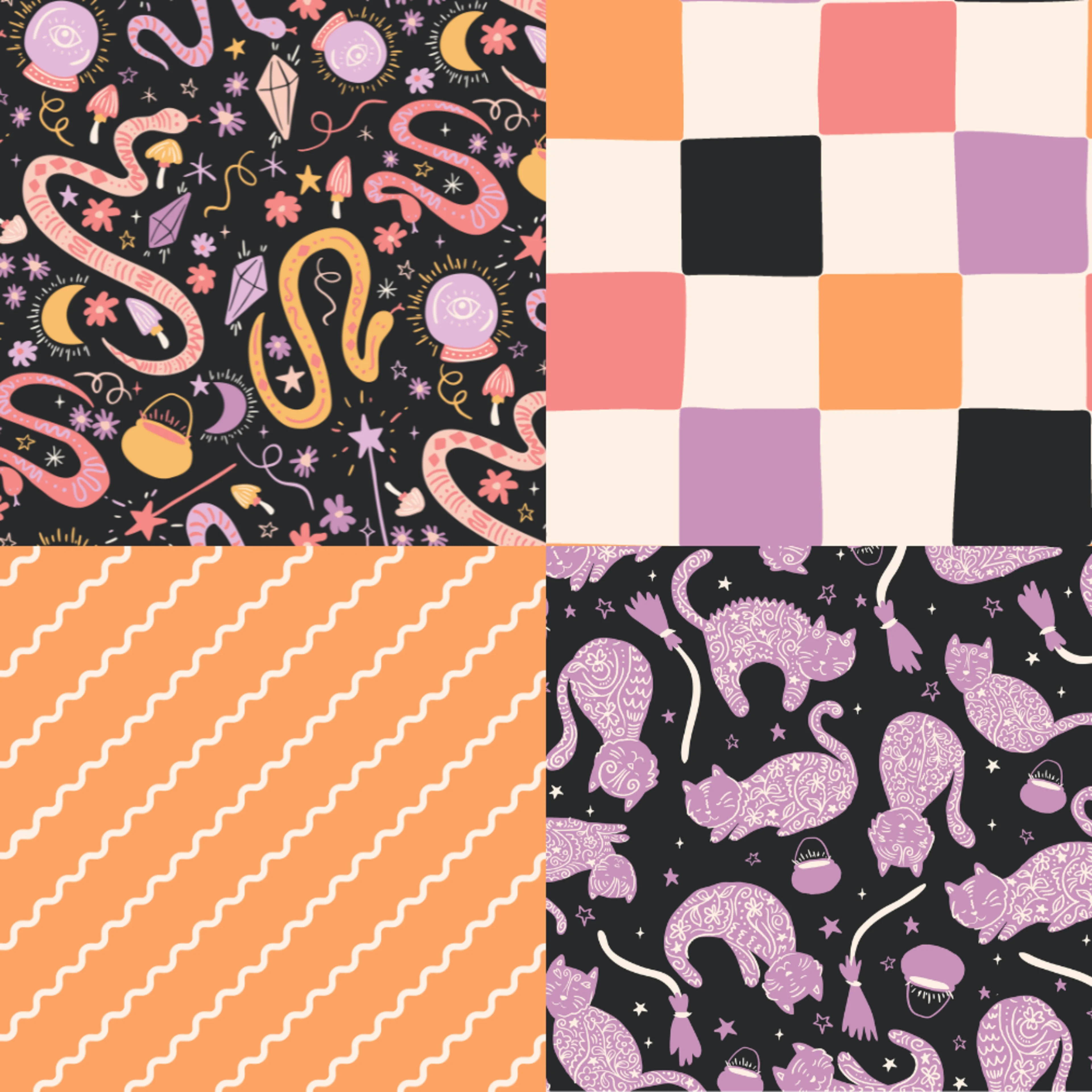 A grid of 4 celestial designs from Softly_Studio