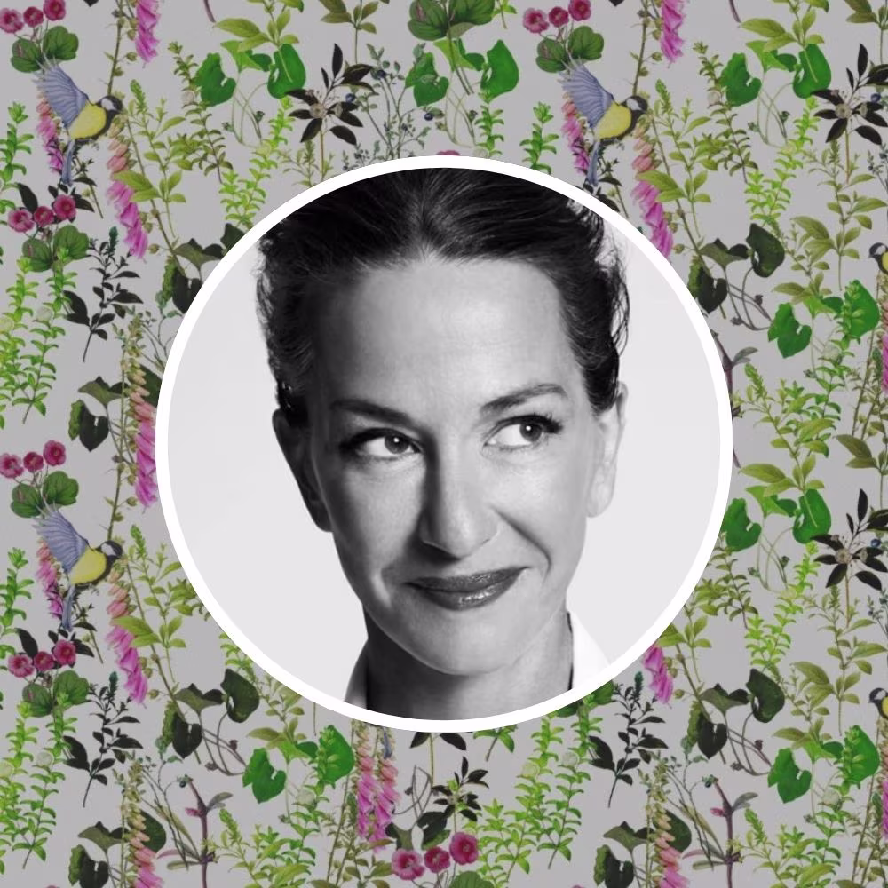 Cynthia Rowley in front of one of her favorite Spoonflower designs.