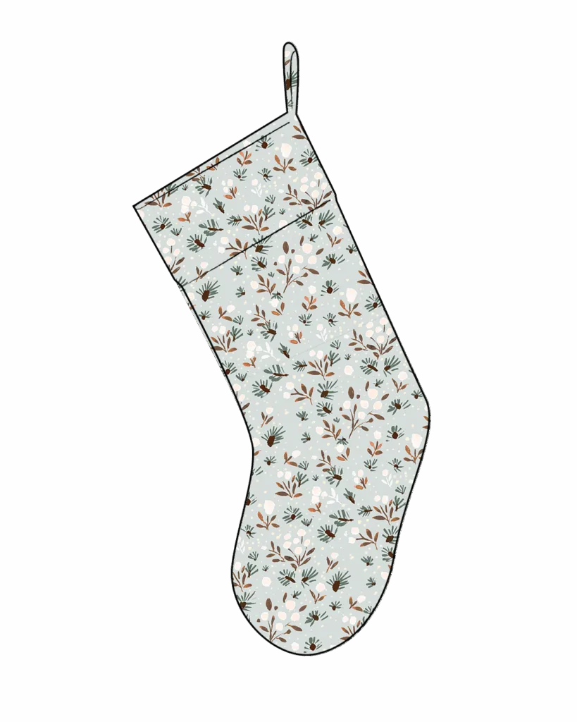 Mock up of Patterns by LL Christmas Stocking sewing pattern in a Spoonflower fabric
