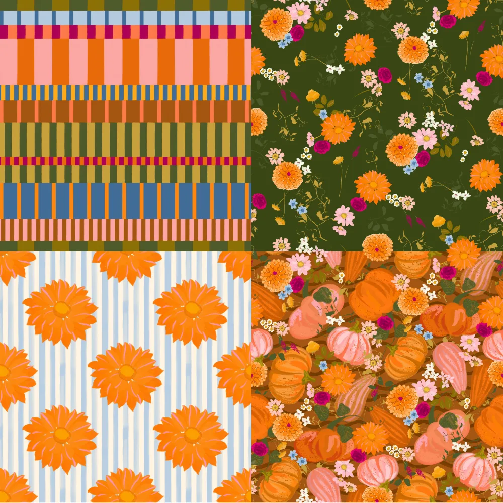 A grid of 4 fall designs from gabrielleneildesign