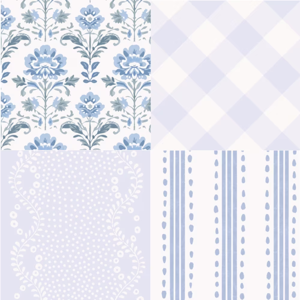 Soft blues, timeless florals, and delicate coordinates come together in this serene collection inspired by classic winter style.
