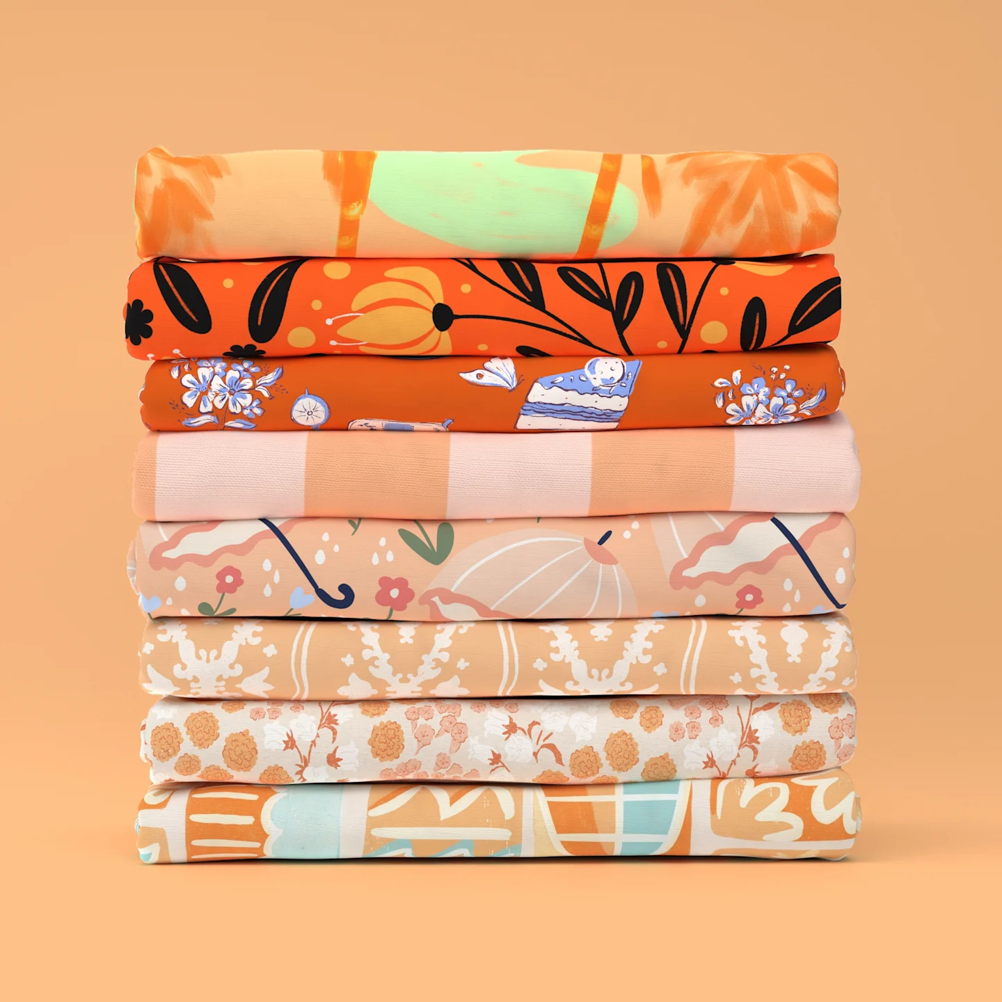 Stack of orange fabrics