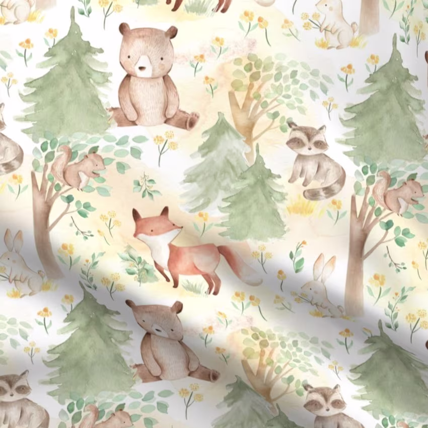 Woodland animals printed fabric