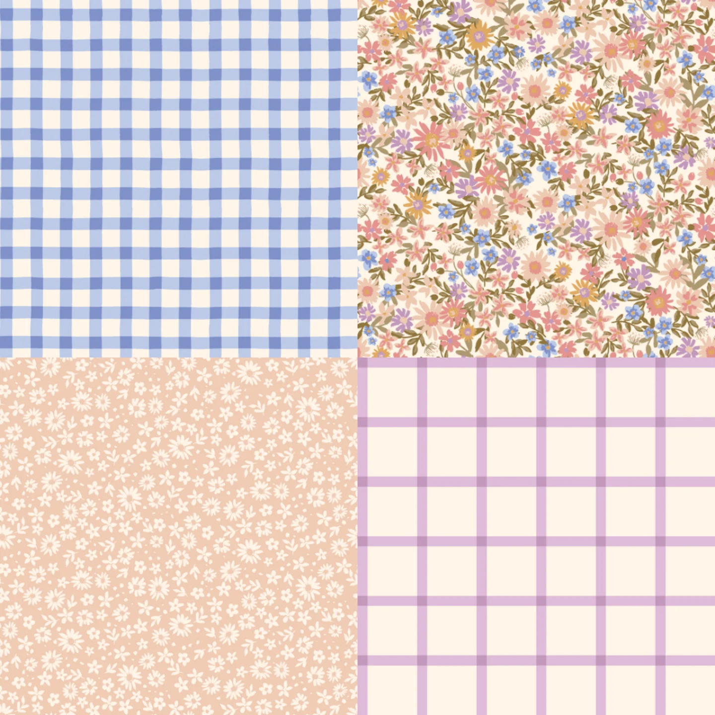 A grid of 4 cottagecore designs from softly_studio