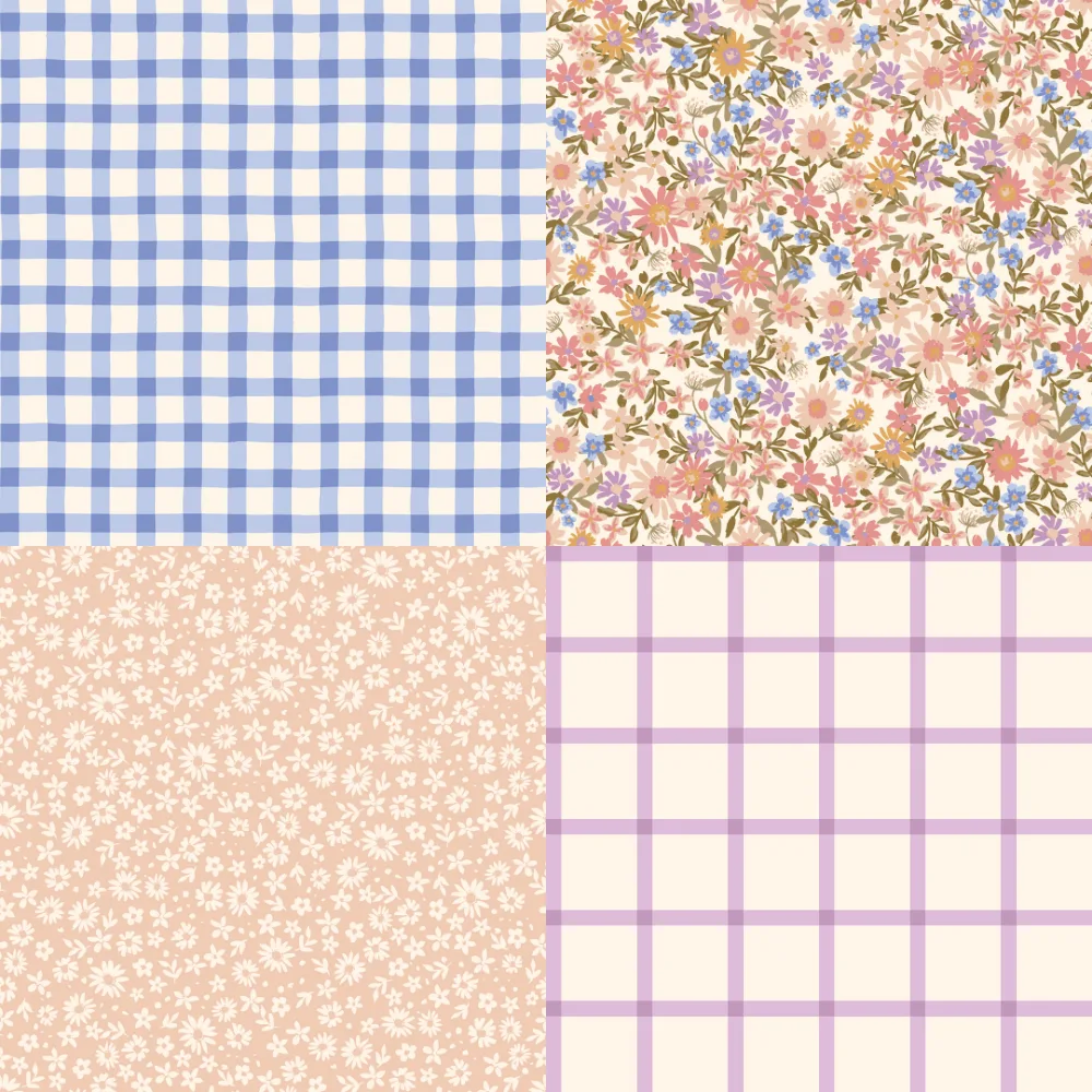 A grid of 4 cottagecore designs from softly_studio