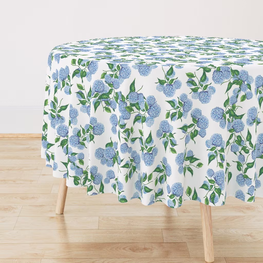 Blue hydrangea round tablecloth