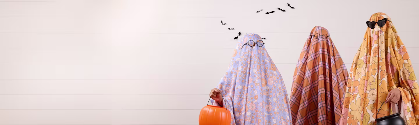 Three fabric ghosts in fun prints and patterns