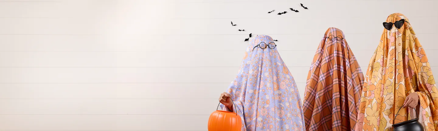 Three fabric ghosts in fun prints and patterns