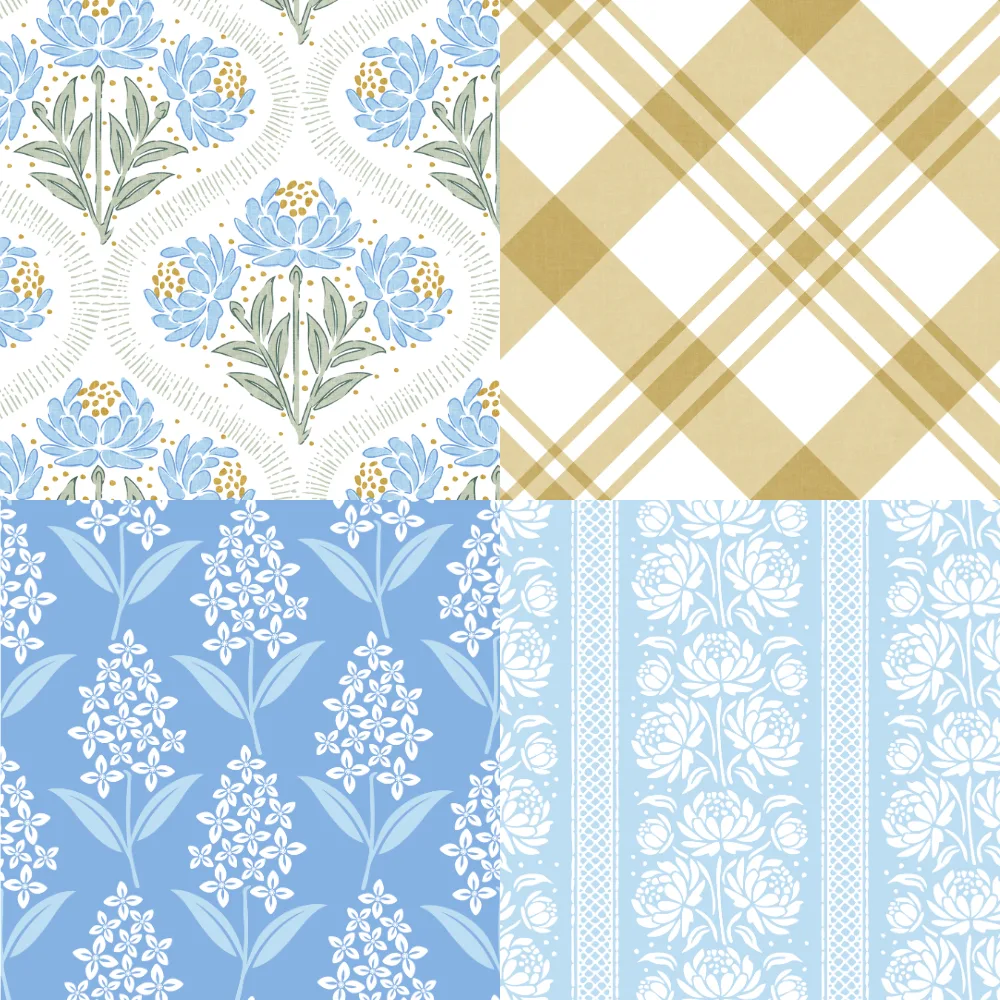 A grid of 4 cottagecore designs from eliveradesigns
