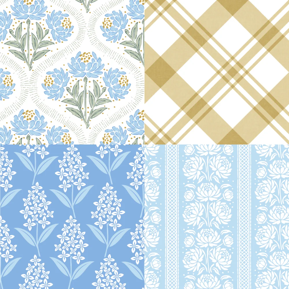 A grid of 4 cottagecore designs from eliveradesigns