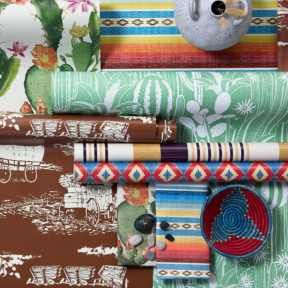 Rolls of western style wallpaper.