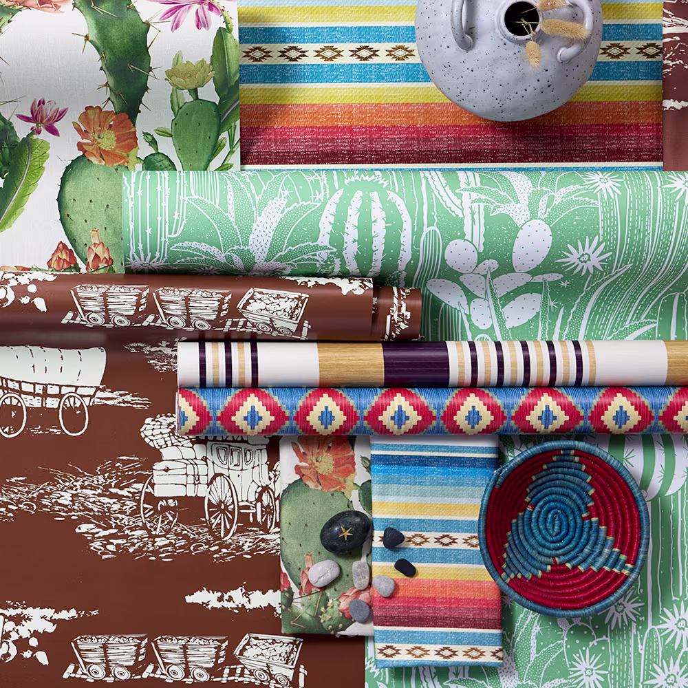 Rolls of western style wallpaper.