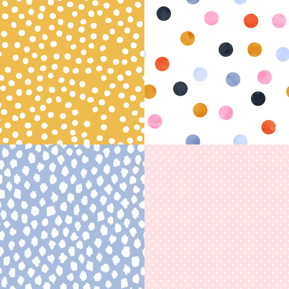A grid of 4 polka dot designs