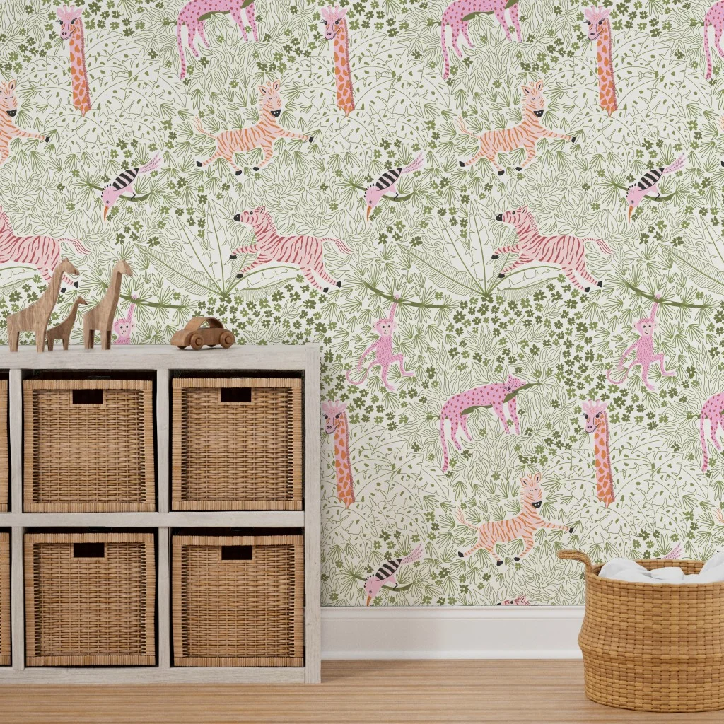 Whimsical jungle nursery wallpaper