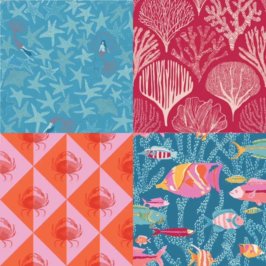 A grid of 4 coastal designs from booboo_collective
