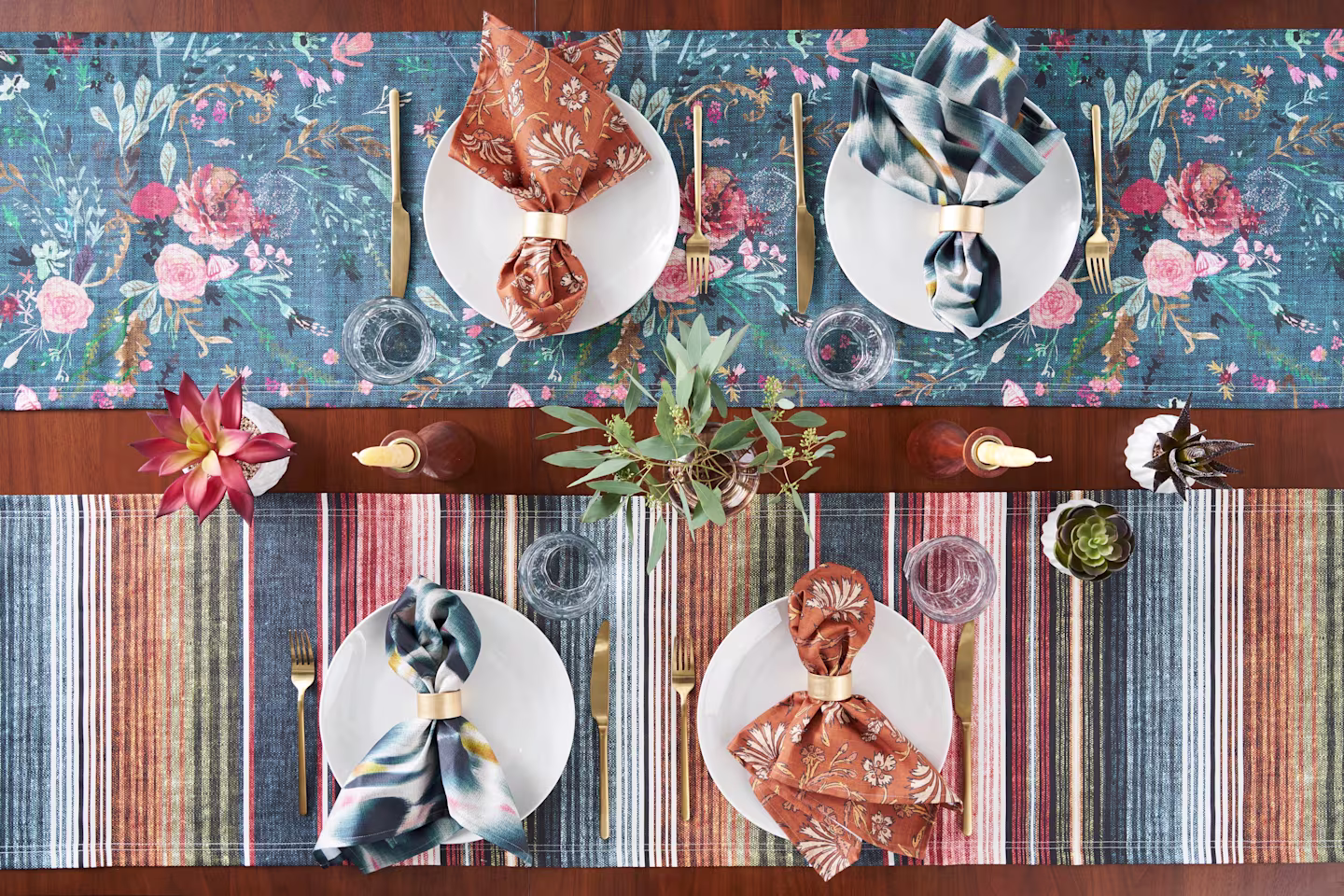 Two table runners on a set table