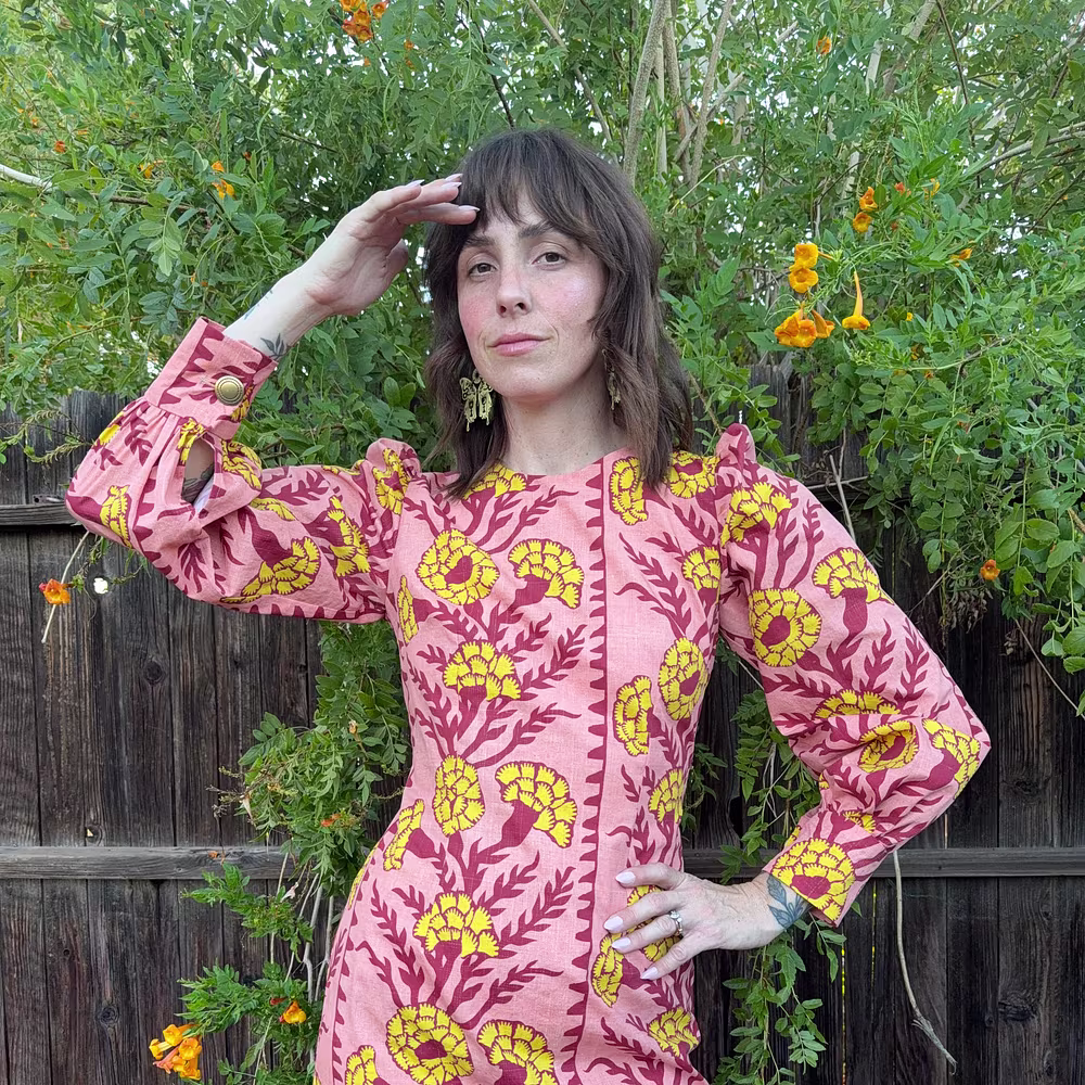 Kelsey Garner in a boho dress made with Cotton Poplin