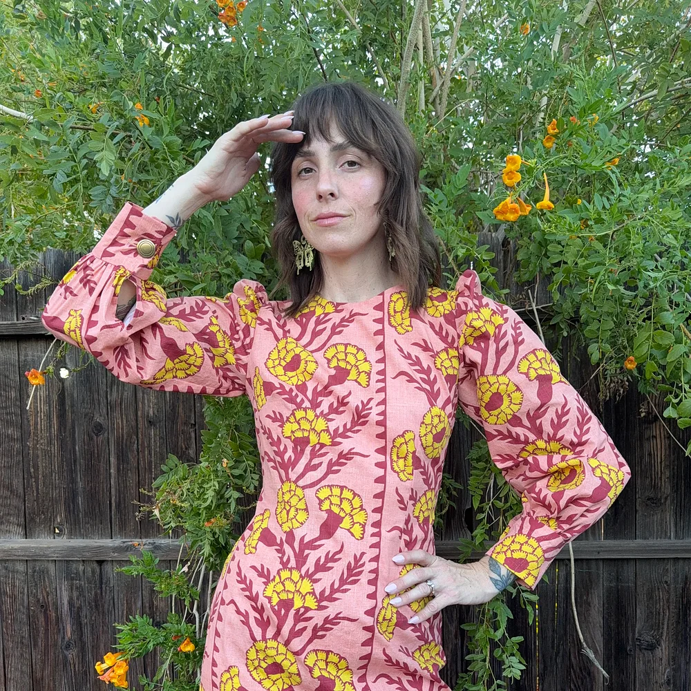 Kelsey Garner in a boho dress made with Cotton Poplin
