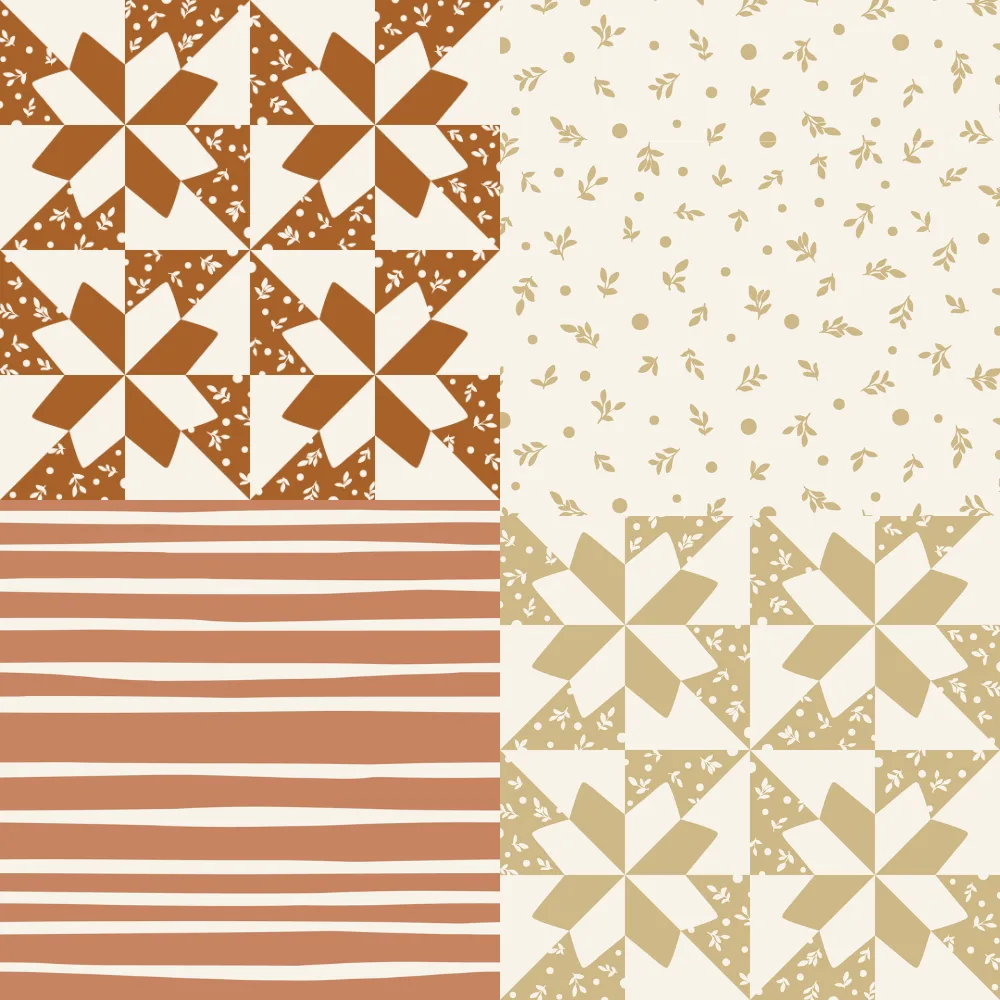A grid of 4 patchwork designs from alderandbirchstudio