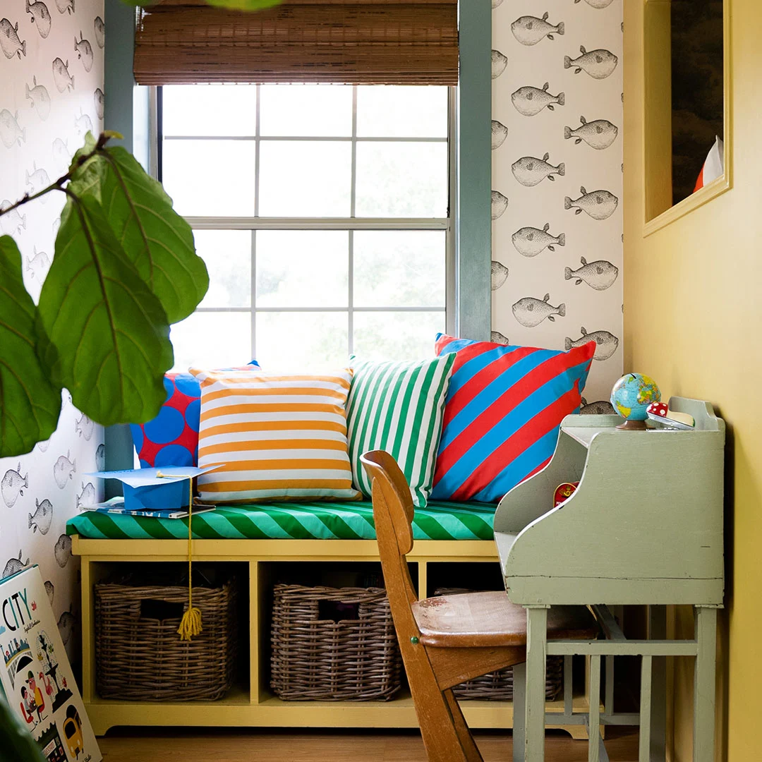 Kids room with Spoonflower wallpaper