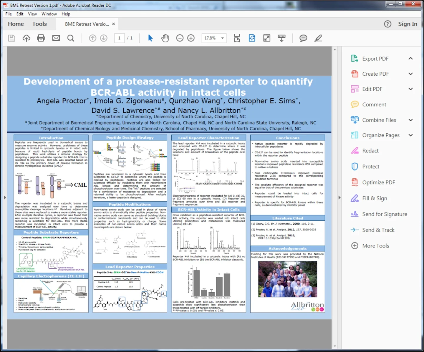 Viewing the research poster in full in PowerPoint.
