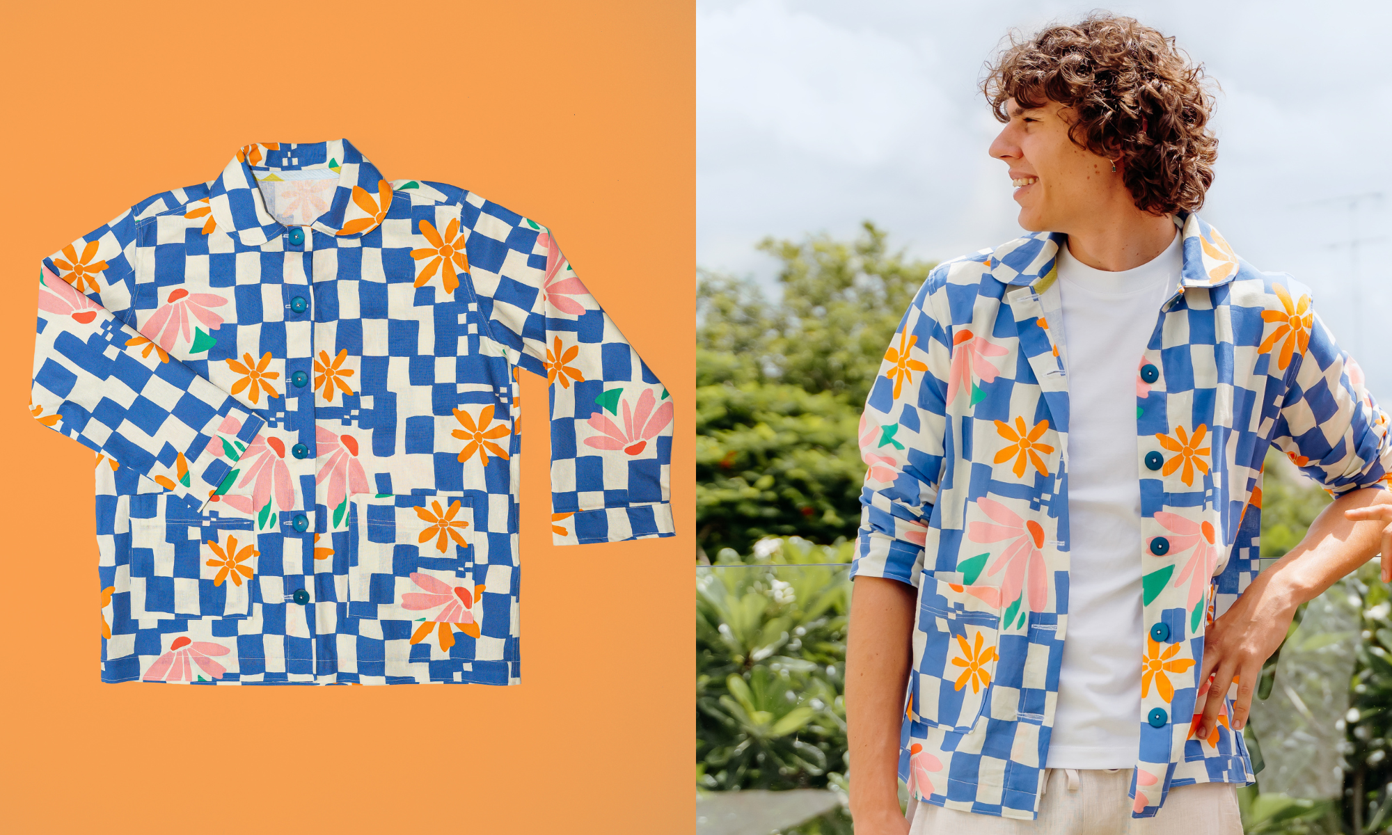 Man wearing jacket made with Essex Linen