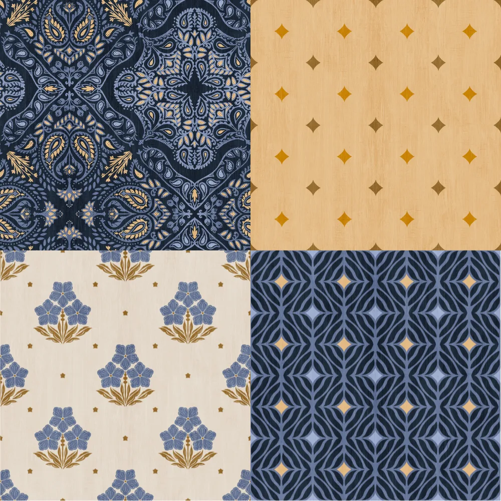 A grid of 4 maximalist designs from rocarrstudio