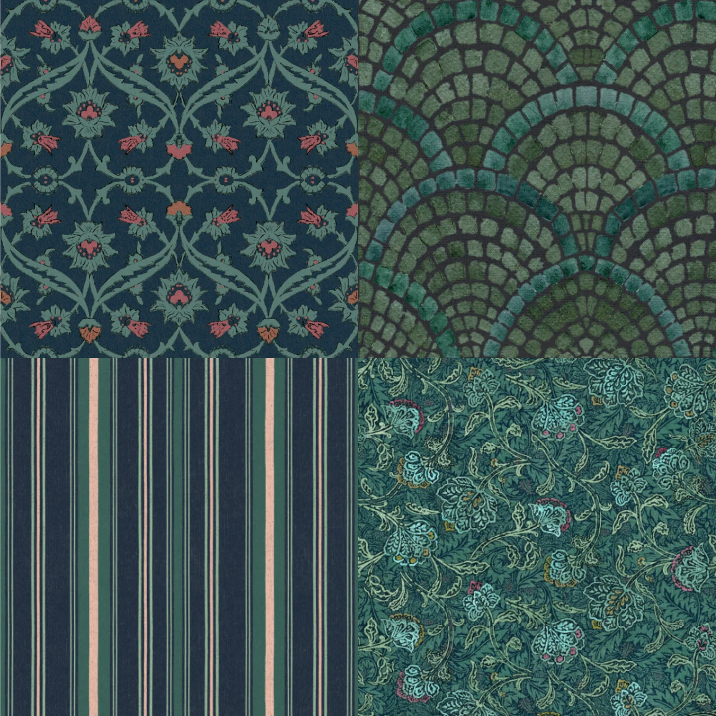 A grid of 4 heritage designs by bloomerydecor