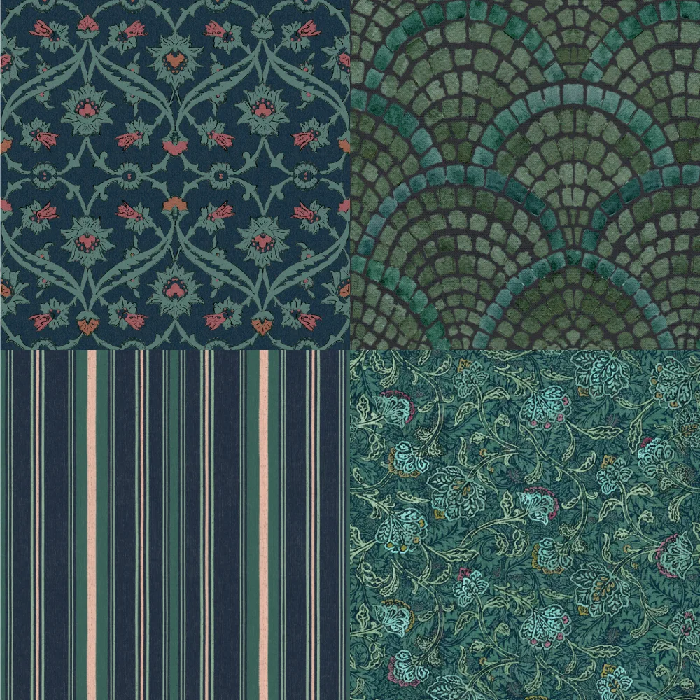 A grid of 4 heritage designs by bloomerydecor