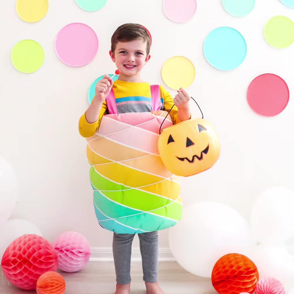 Little kid in a lolipop costume.