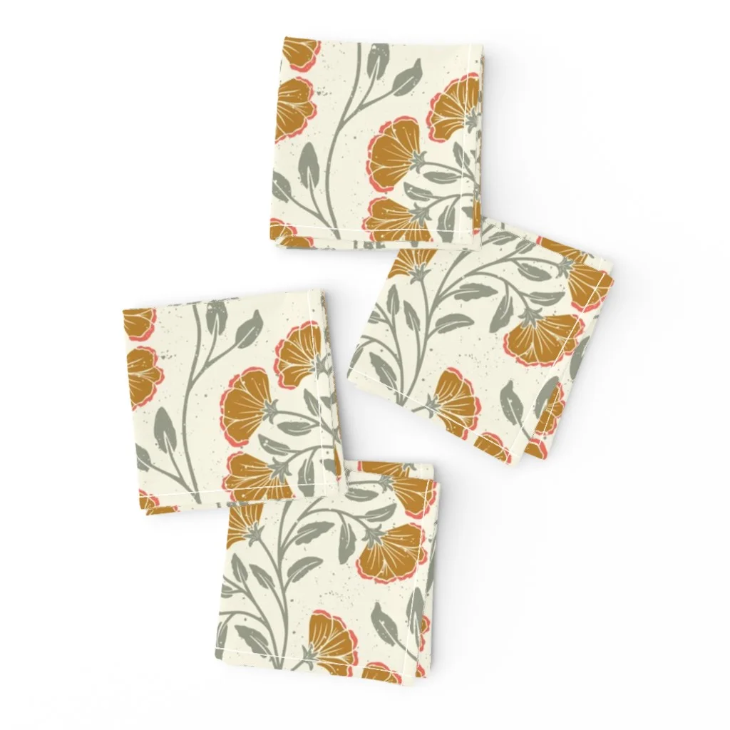 Block print floral cocktail napkin