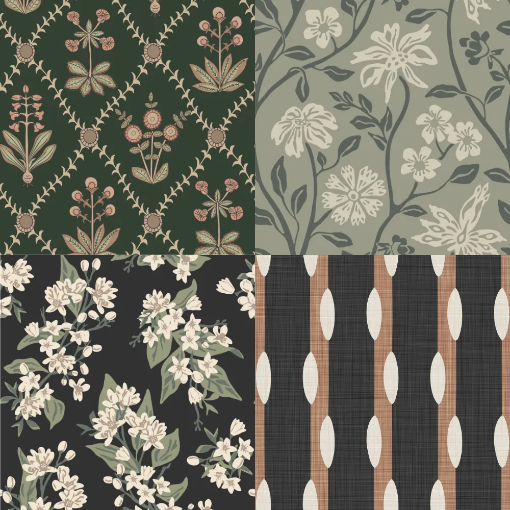 A grid of 4 farmhouse designs from fernlesliestudio