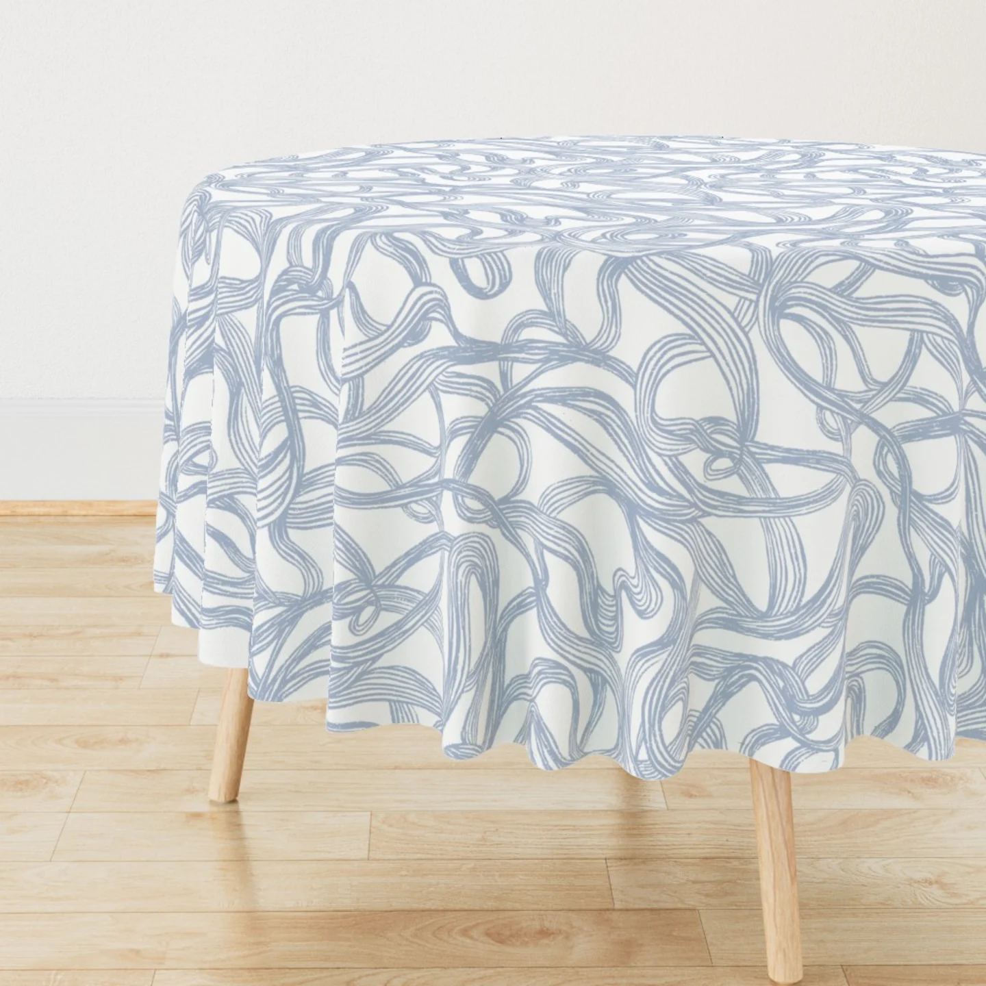 Abstract blue and white round tablecloth