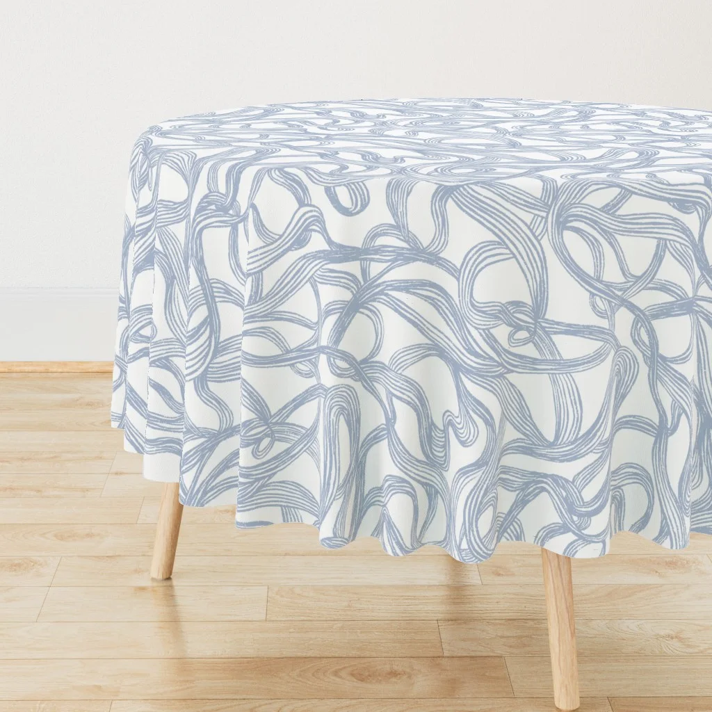 Abstract blue and white round tablecloth