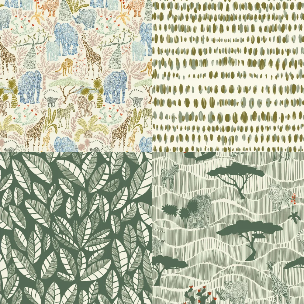 A grid of 4 baby designs with a safari theme by design_dannick