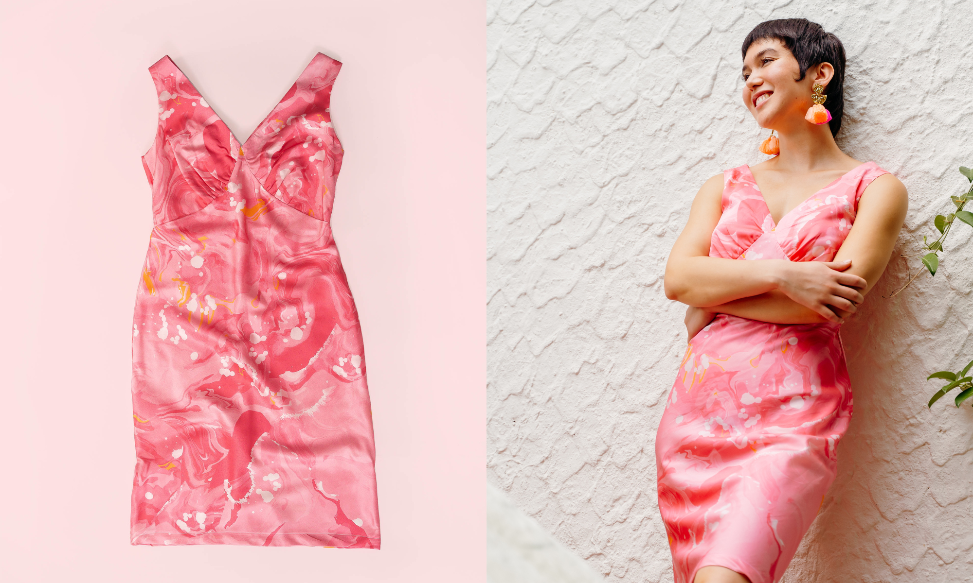 Woman in pink dress made with Cotton Silk