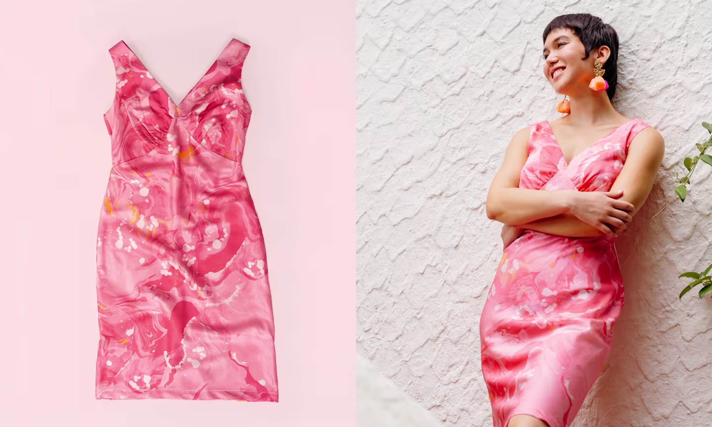 Woman in pink dress made with Cotton Silk