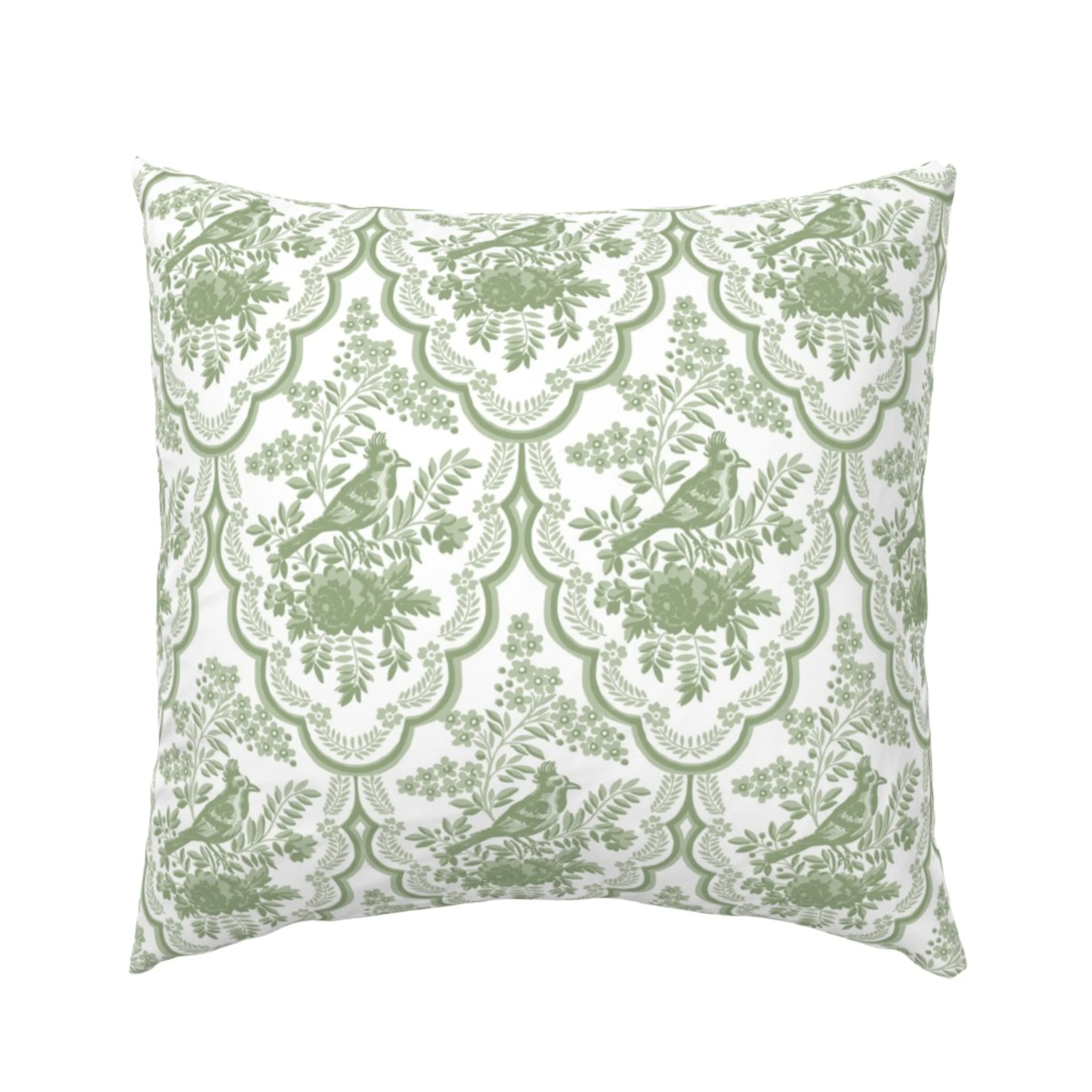 An elegant green toile chinoiserie euro pillow sham