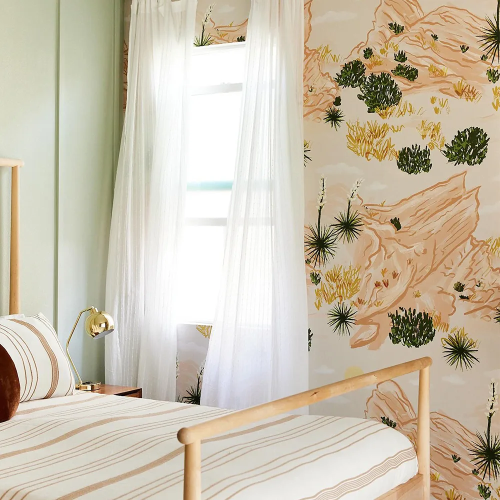 Bedroom with Vasquez in tan and clay, large pattern Wallpaper by samanthasantana.