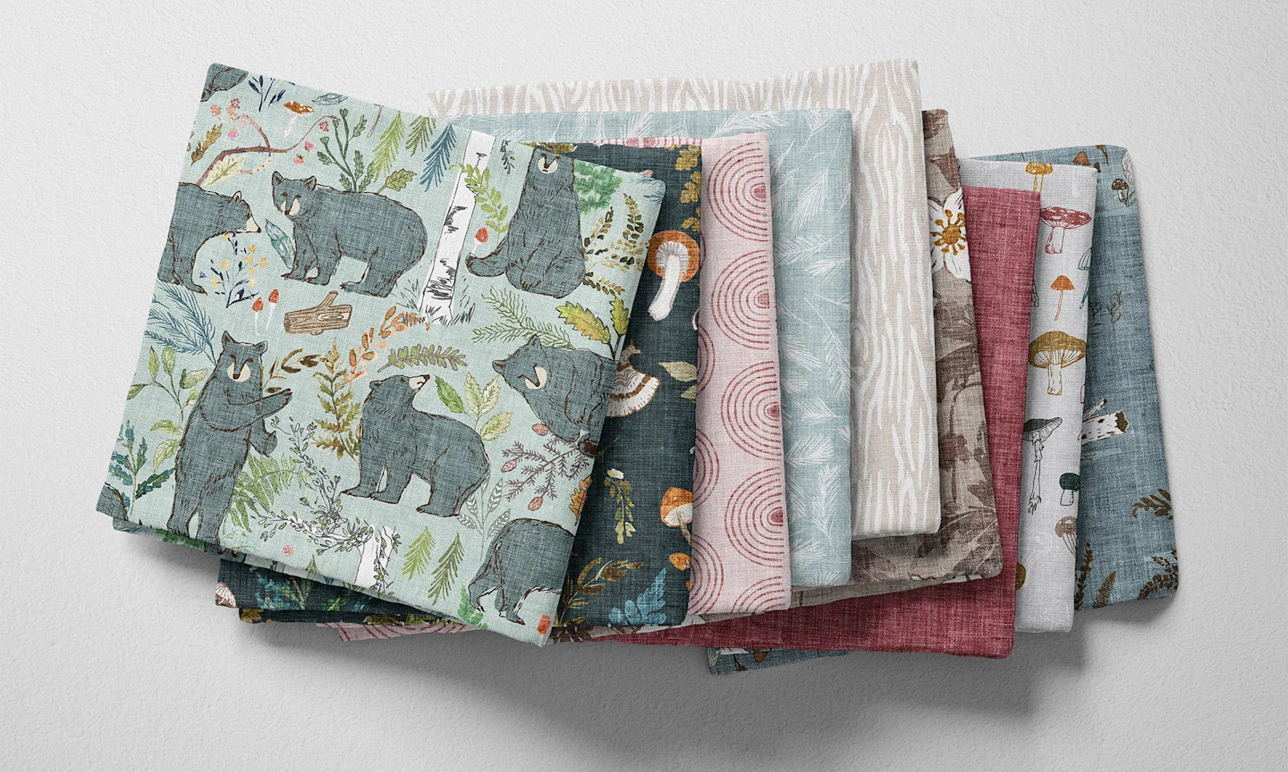 A selection of folded fabric by Spoonflower