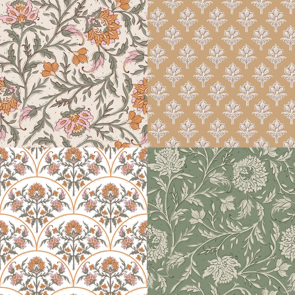 A grid of 4 cottagecore designs from pallavi_chaudhary
