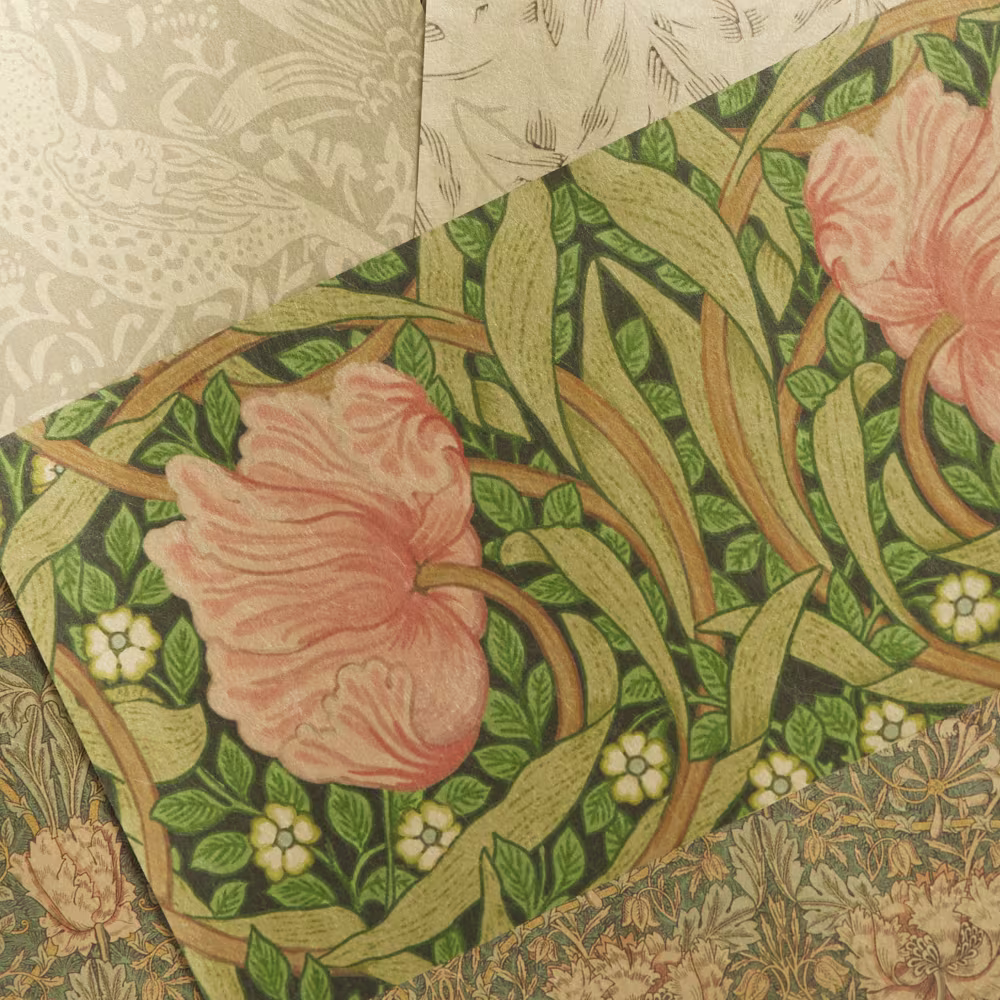 Heritage designs on gold metallic wallpaper