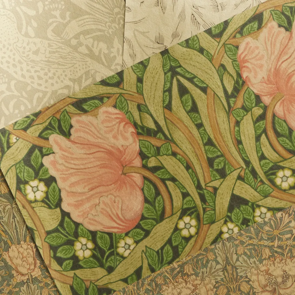 Heritage designs on gold metallic wallpaper