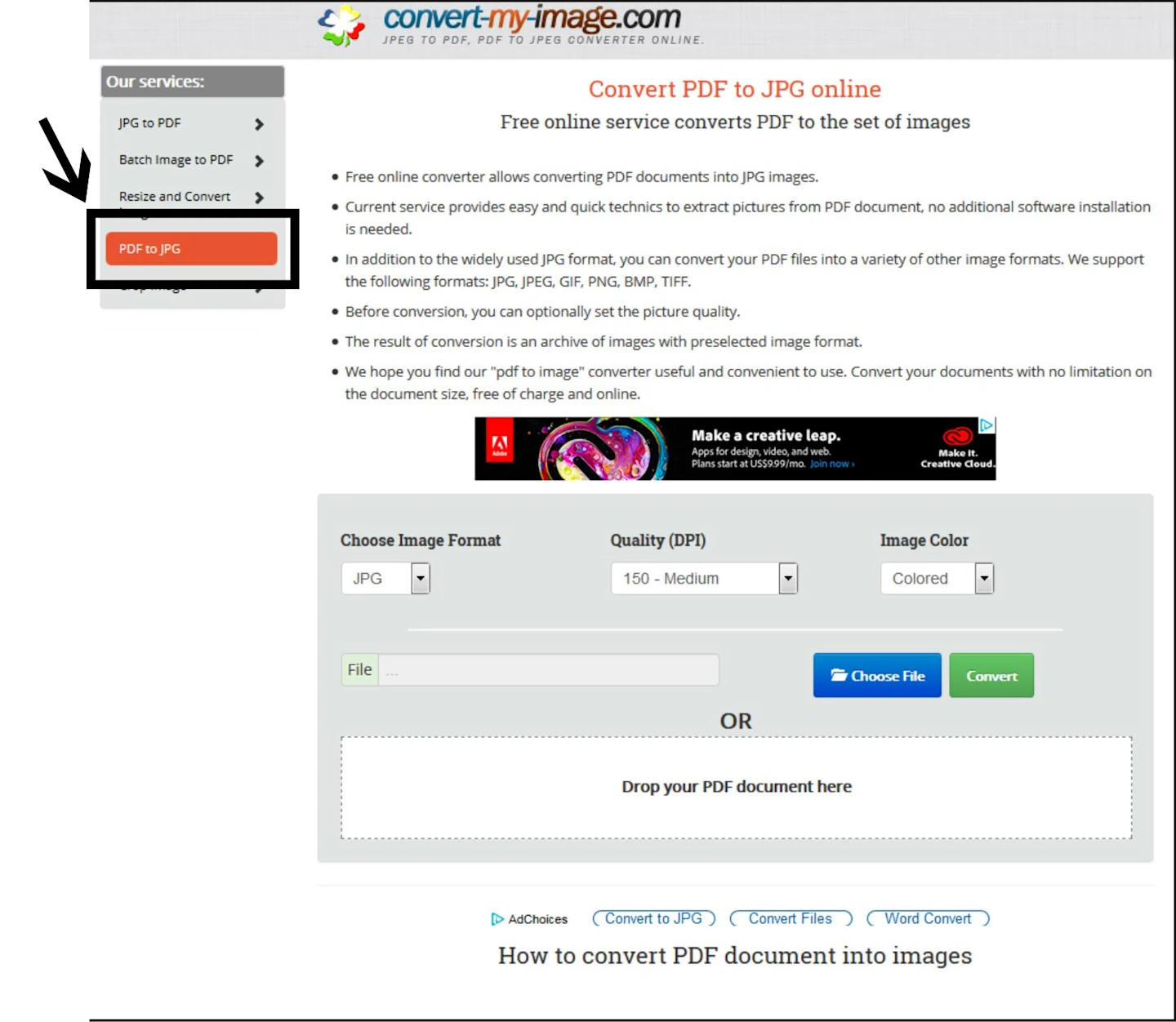 Using convert-my-image.com to save the fabric poster PDF as a JPG file. 