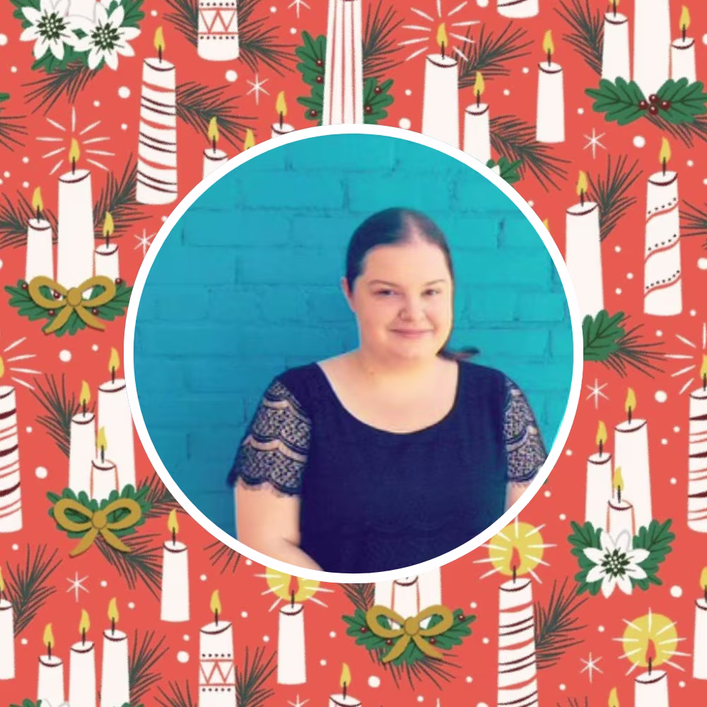 Vintage Candles design by allisonromerodesign with a headshot of the designer.