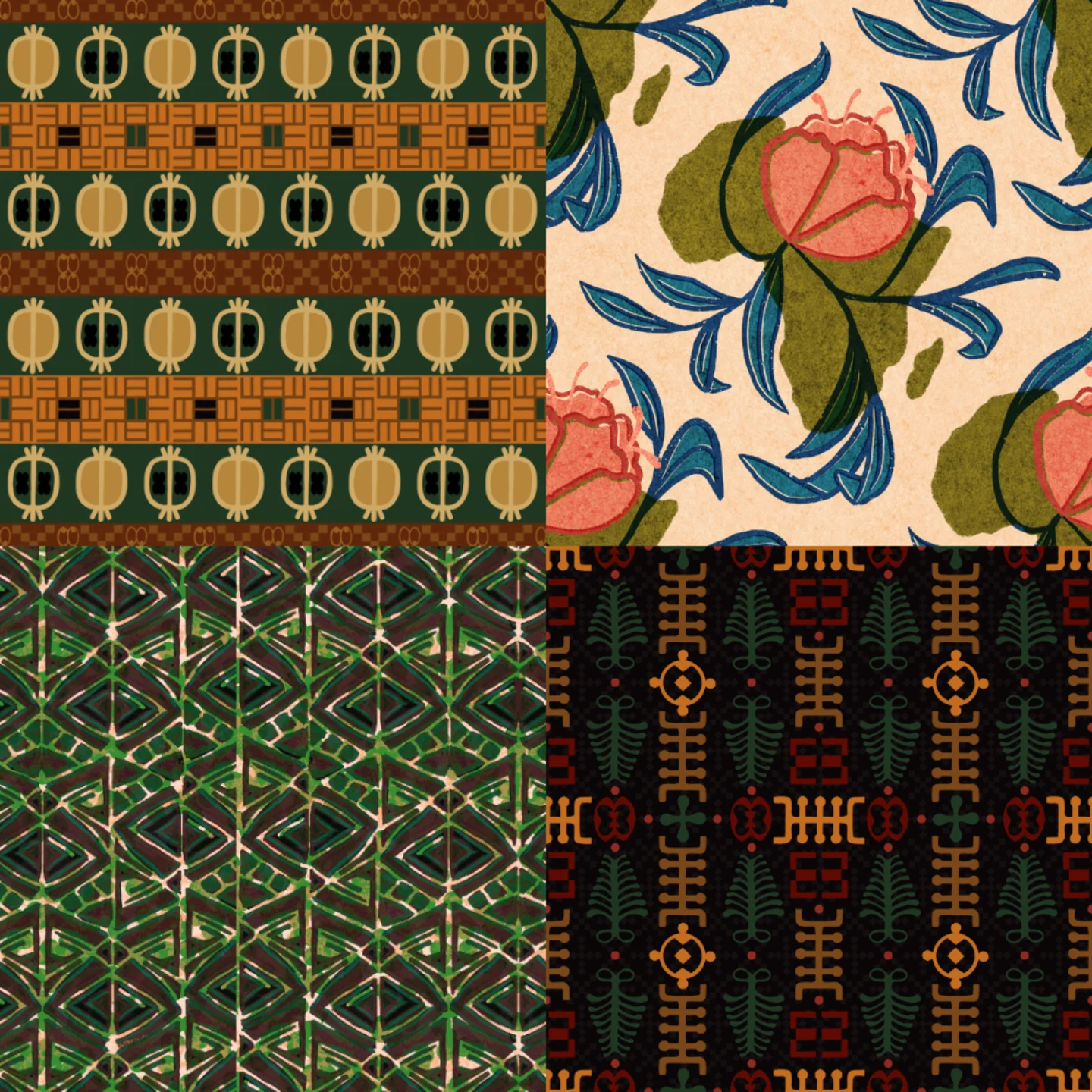 A grid of 4 Kwanzaa designs from Spoonflower artists