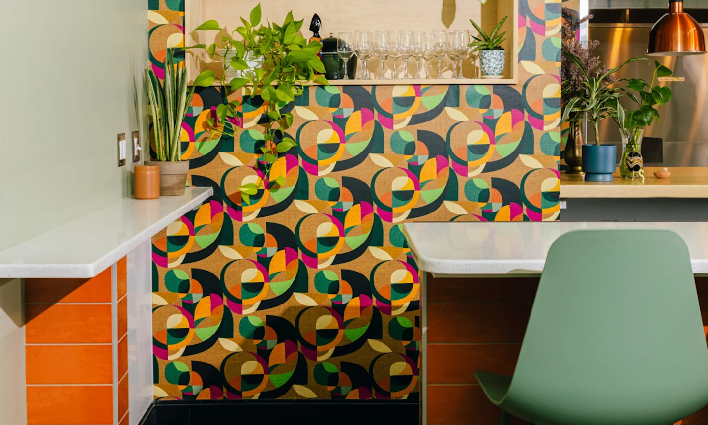 Bar with mid-century modern wallpaper