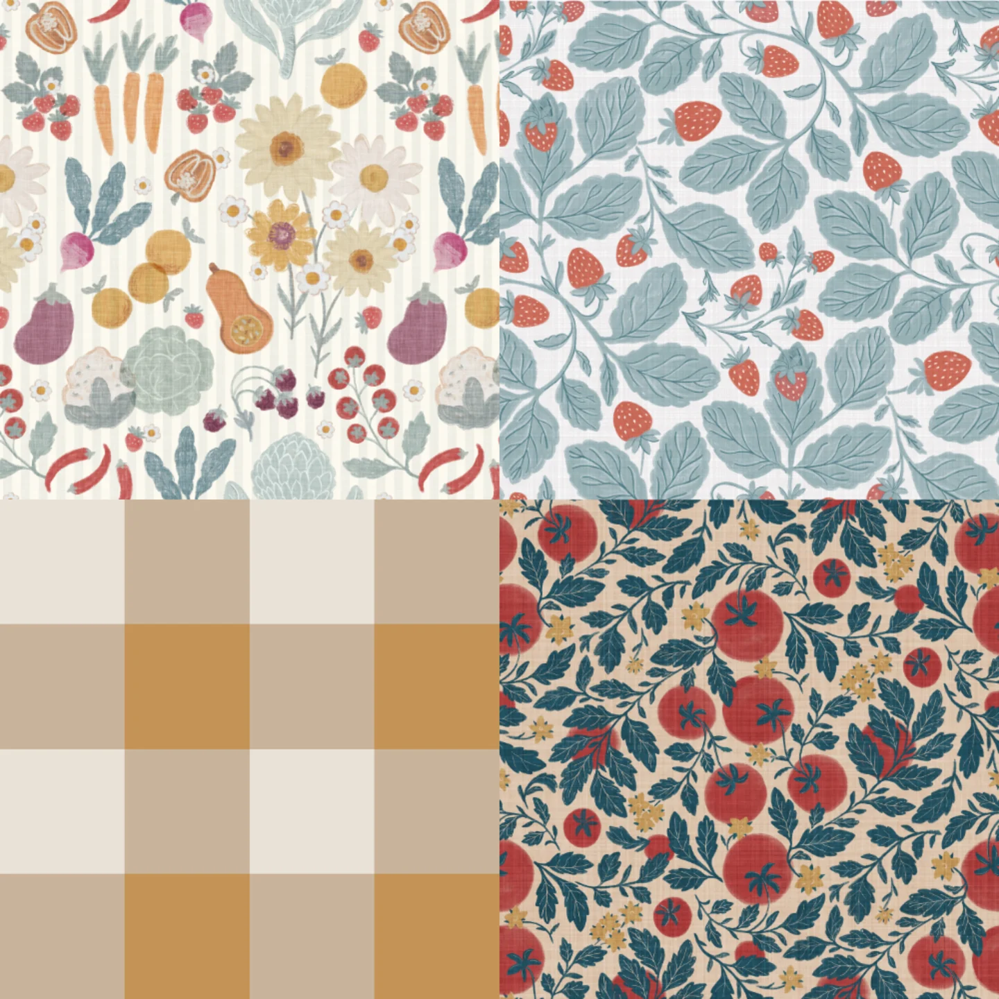 A grid of 4 farmer's market designs from ebozzastudio