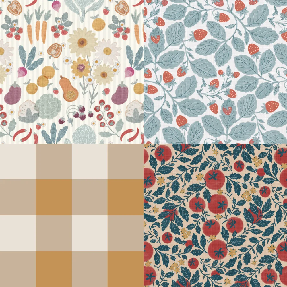 A grid of 4 farmer's market designs from ebozzastudio